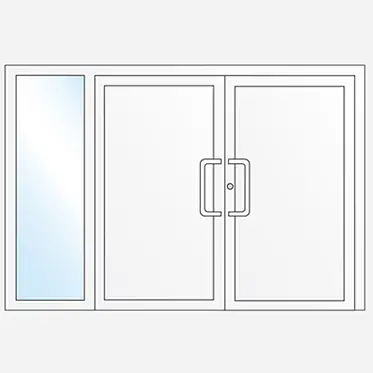 2 vantaux avec panneaux et une partie latérale fixe vitrée