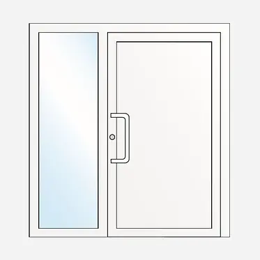 Porte composée : vitrage fixe et panneau décoratif